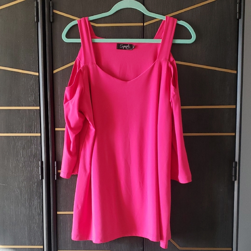 Hot Pink Cold-Shoulder Women's Top
